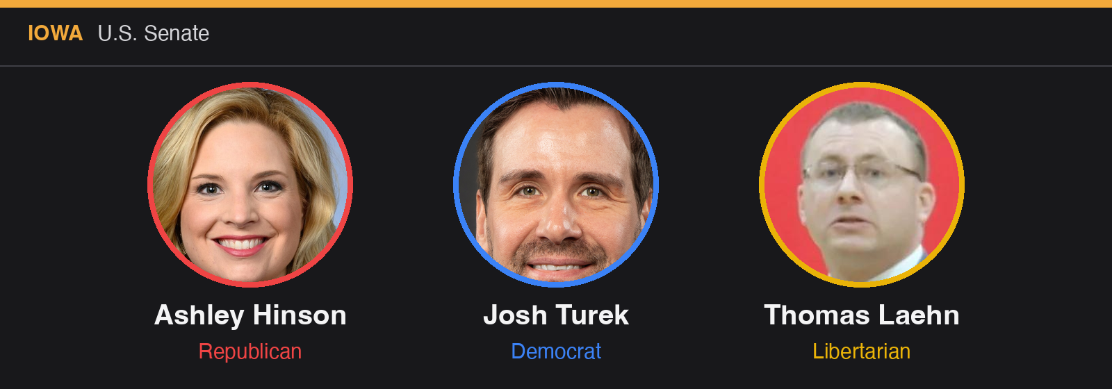Iowa U.S. Senate: Ashley Hinson (R), Josh Turek (D), Thomas Laehn (L)